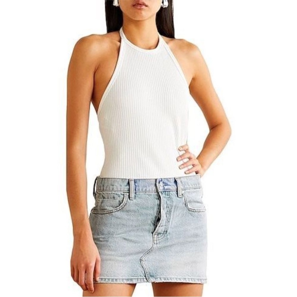 NEW NWT Alexander wang Hybrid Knit & Denim Halter white denim Dress